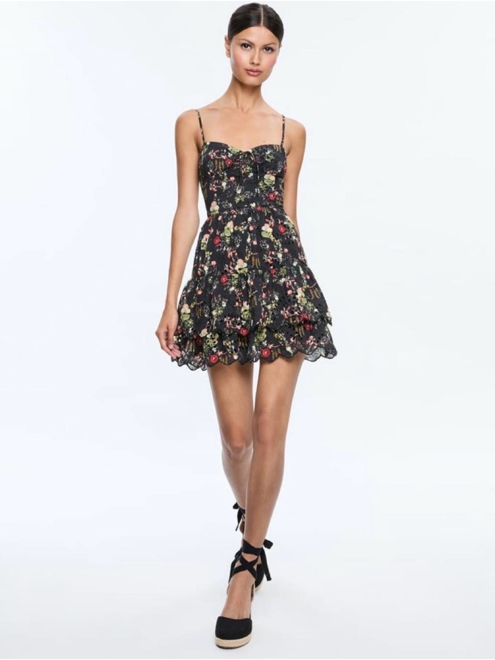 Alice + Olivia Daisy Tie-Front Tiered Ruffle Mini Dress - Size 10